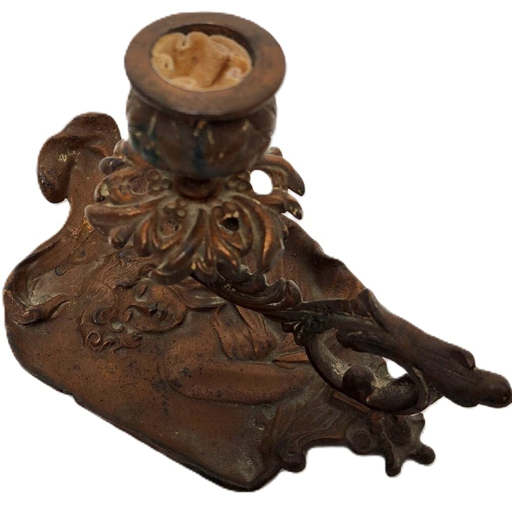 Antique ArtNouveau Figural Lady Bronze Chamber Candle Stick Late19thCentury - Picture 5 of 8